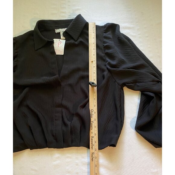 A. Calin By Flying Tomato Blouse Women L Black Long-Sleeve Smocked Cuffs Peasant - Picture 10 of 14